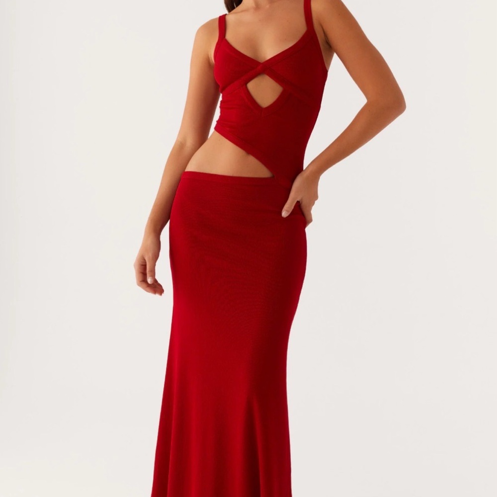 Peppermayo Red Maxi Dress with Cutout Details